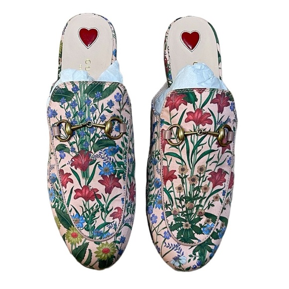 Gucci Princetown Floral Pink Mules Loafers Slip On - Picture 2 of 8